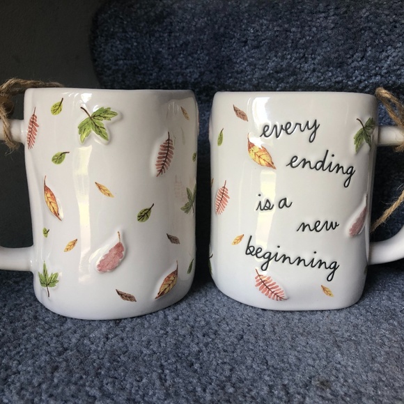 NWT Rae Dunn Fall Mug w/ Leaves "Every Ending Is A New Beginning" - Picture 1 of 6